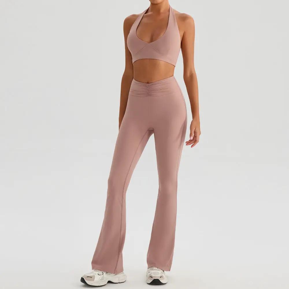 Yoga Sports Halter Bra And Tennis Skirt Two-Piece Set Outdoor Running Fitness Outfit Long And Short Pants Set by GJG Denim