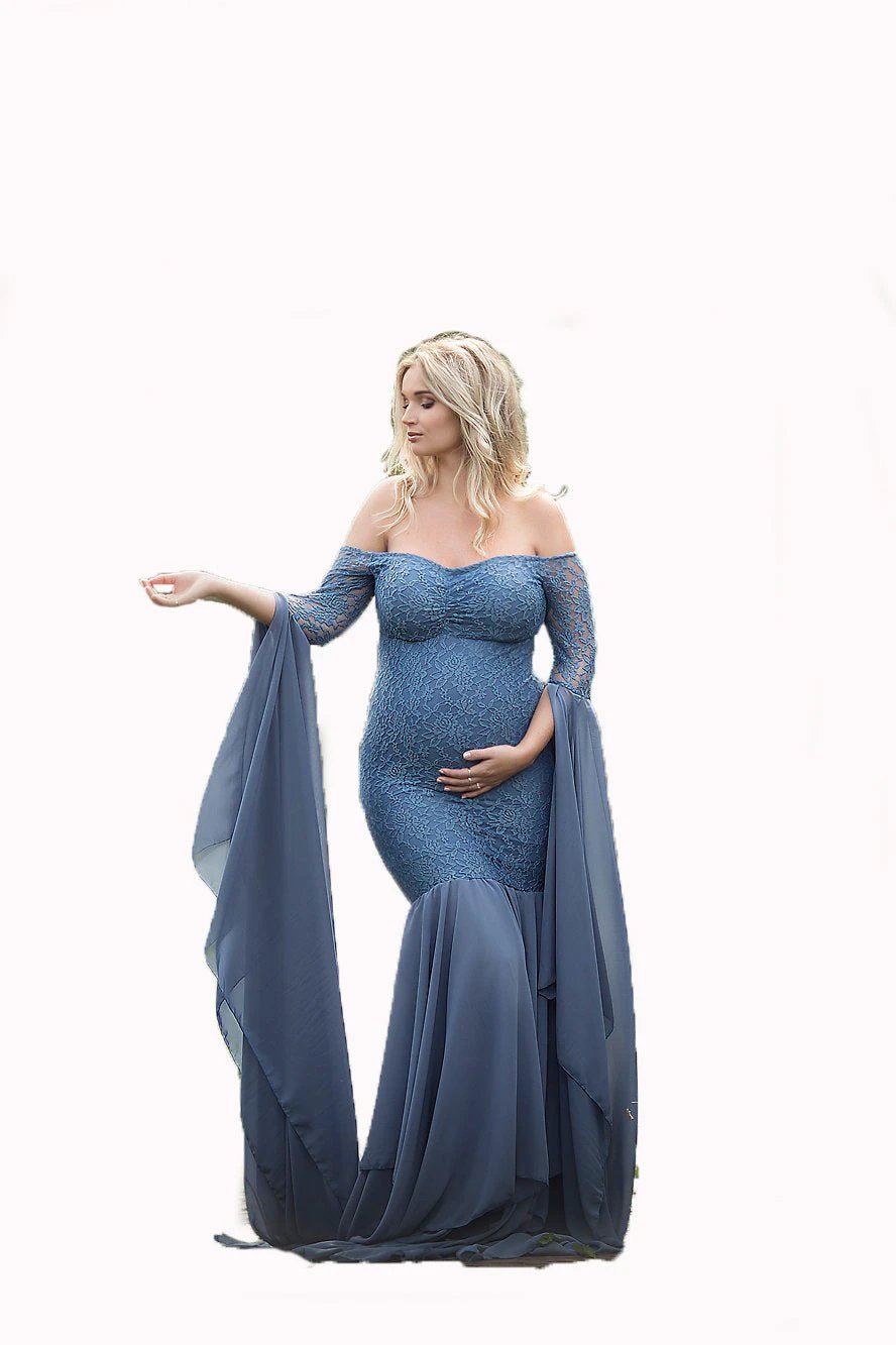 Lace Stitching Super Long Sleeve Maternity Dress by GJG Denim