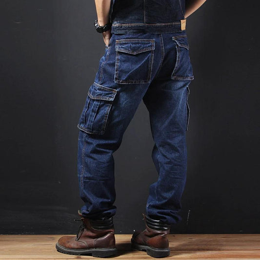 Men's Straight Loose Fit Cargo Jeans by GJG Denim