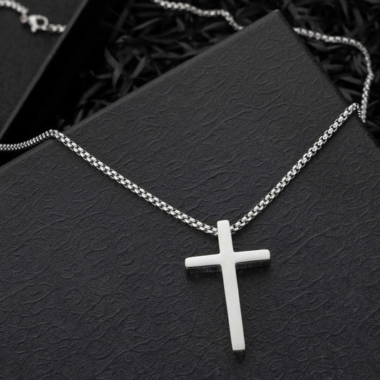 Simple Box Chain Stainless Steel Cross Necklace For Men by GJG Denim