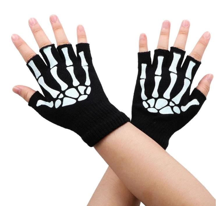 Men's Half Finger Skeleton Pattern Gloves by GJG Denim