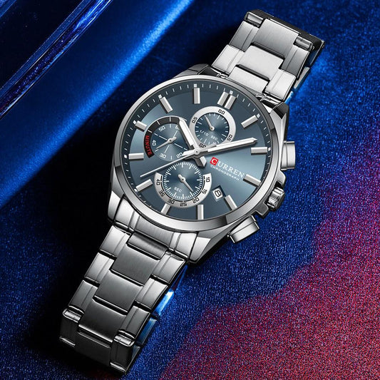 Men's Steel Band Waterproof Six-pin Timing Watch by GJG Denim