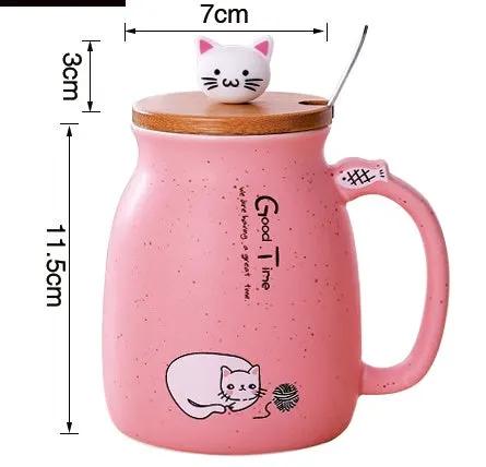 450ml Cartoon Ceramics Cat Mug With Lid and Spoon Coffee Milk Tea Mugs Breakfast Cup Drinkware Novelty Gifts by GJG Denim