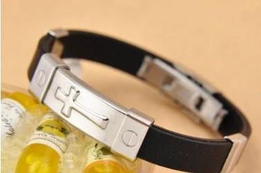 Cross Silicone Titanium Steel Bracelet For Men by GJG Denim