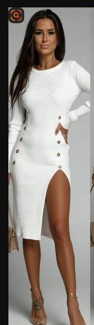 Slim Fit Pure Color Split Button Dress by GJG Denim