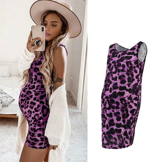 Leopard Dress Summer Sleeveless Pregnant Women by GJG Denim