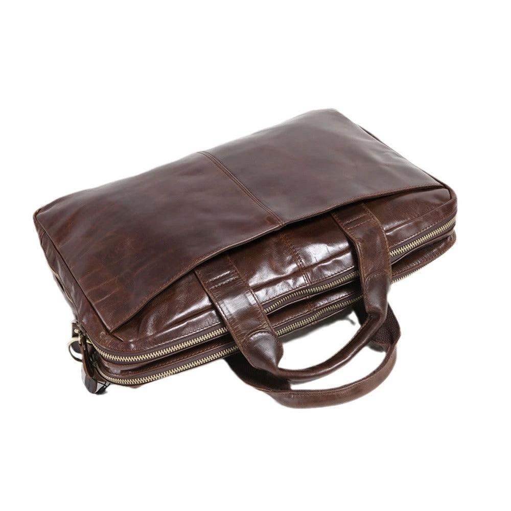 Men's First Layer Cowhide Business Briefcase by GJG Denim