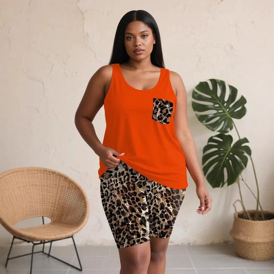 Leopard-print Halterneck Vest Top And Shorts Set by GJG Denim