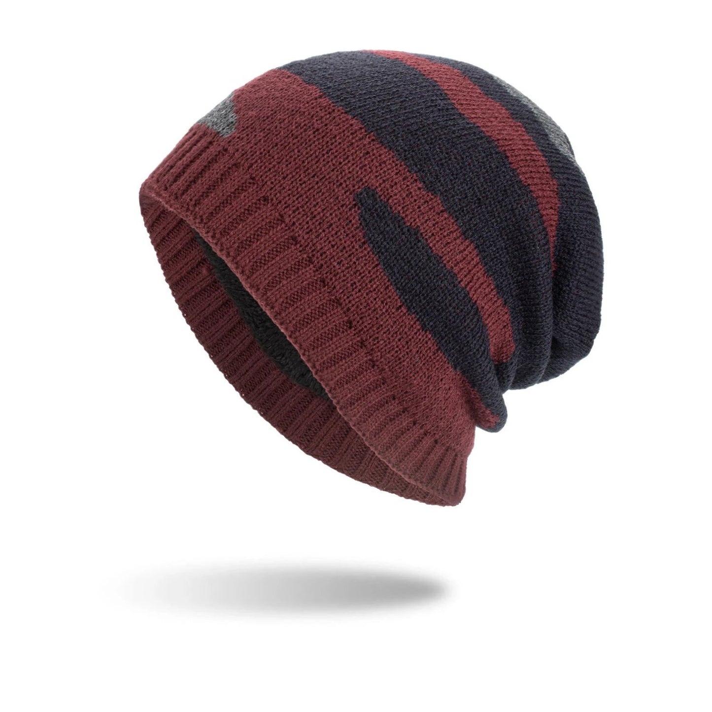 Men's Tricolor Striped Long Pullover Knit Beanie by GJG Denim