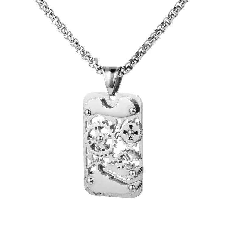 Men's Titanium Steel Transports Mechanical Gear Pendant Necklace by GJG Denim