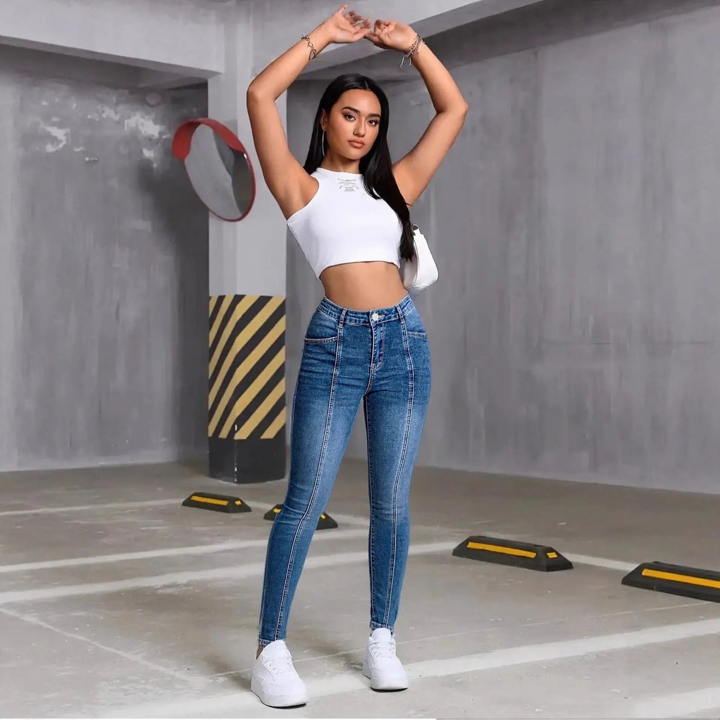 Womens Slim-Fit Patchwork Denim Jeans With Exposed Seams And Three-Dimensional Tailoring by GJG Denim