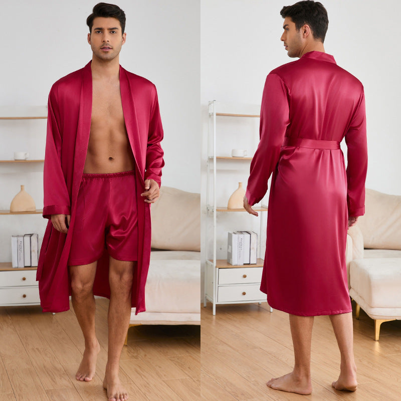 Men's Robe And Shorts Solid Color Pajama Set by GJG Denim
