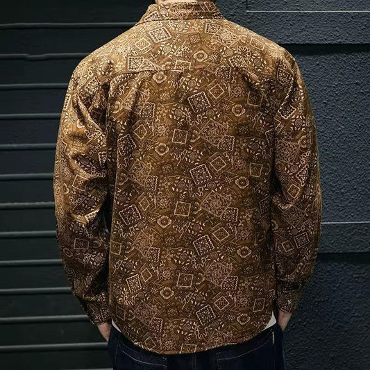 Social Style Denim Printing Men's Lapel Casual Shirt by GJG Denim