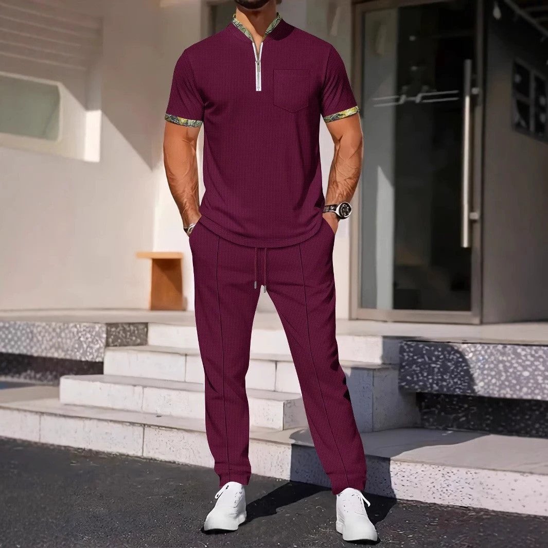 Men's Color Matching Casual Sports Suit by GJG Denim