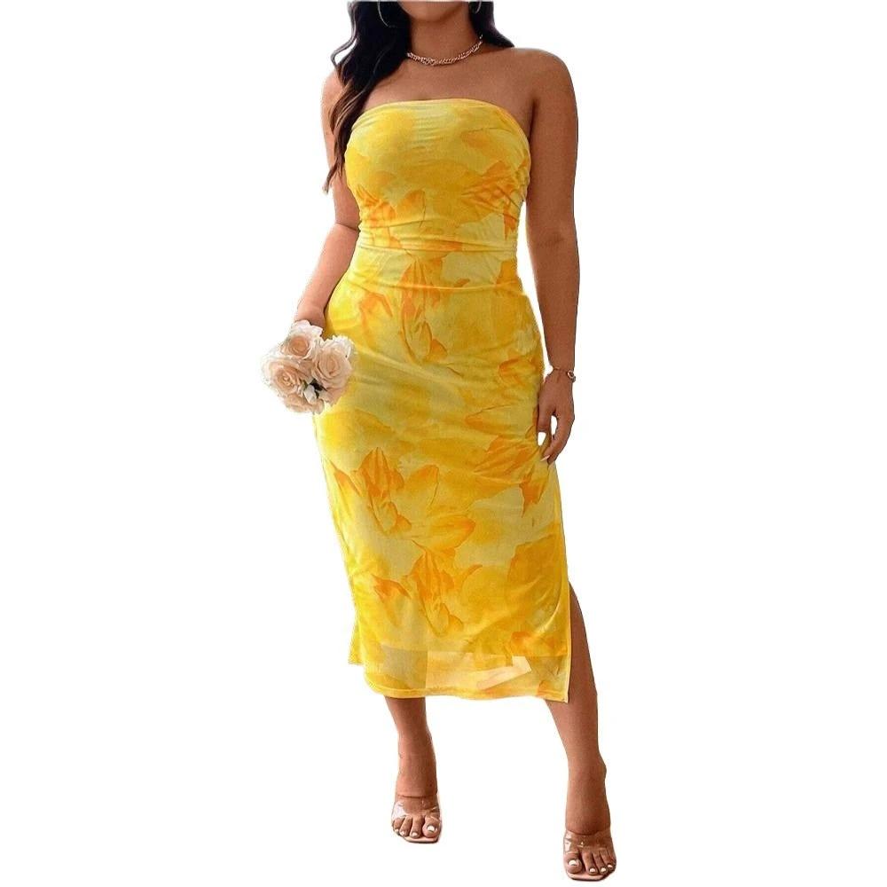 Strapless Women's Clothing Sexy Print Dress by GJG Denim