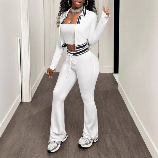Crop Top And Tight-Fit Casual Sports Two-Piece Set by GJG Denim