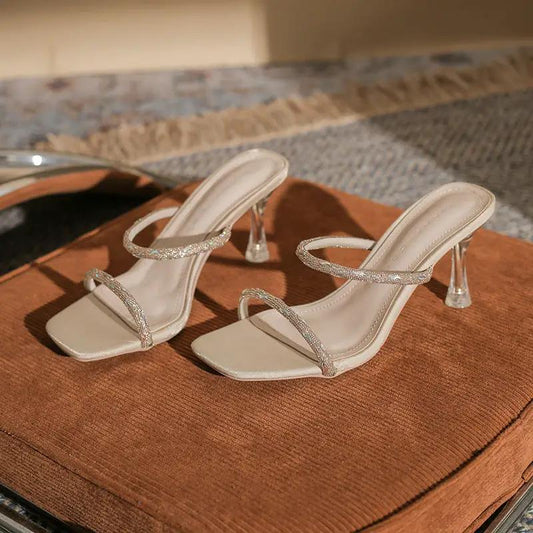 Rhinestone Sexy Strappy Open-toe Sandals With Stiletto Heels by GJG Denim