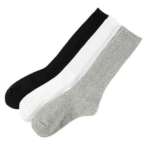 Loose Stockings Spring And Autumn Women's Black, White And Gray Pure Color Socks by GJG Denim