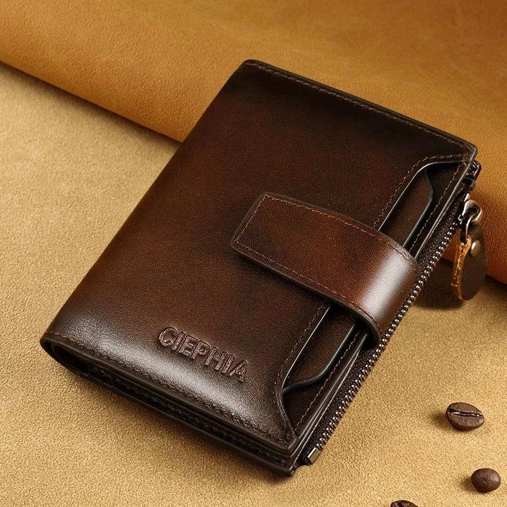 Men's Leather Wallet Multi-function Anti-theft Zipper by GJG Denim