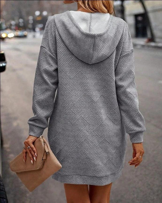 Solid Long Hoodies Sweater With Pocket Mid-length Hooded Sweatshirt Womens Clothing by GJG Denim