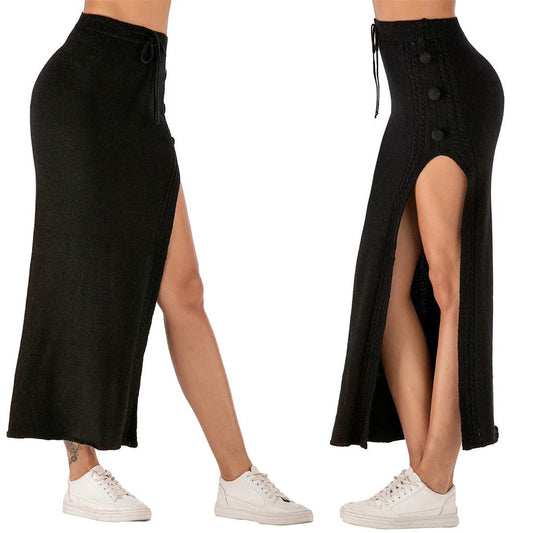 Fashion European And American Style Long Skirt Slim-fit Woolen Skirt Versatile Split Skirt by GJG Denim