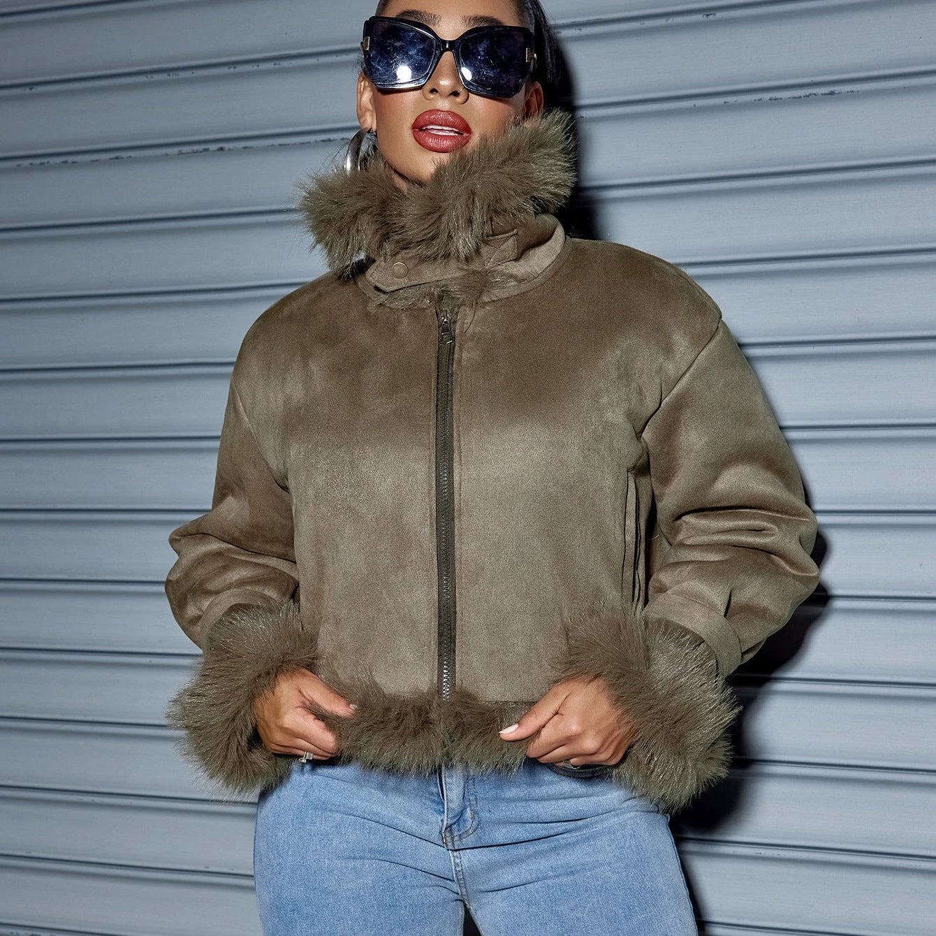 Suede Short Coat For Women Jacket by GJG Denim