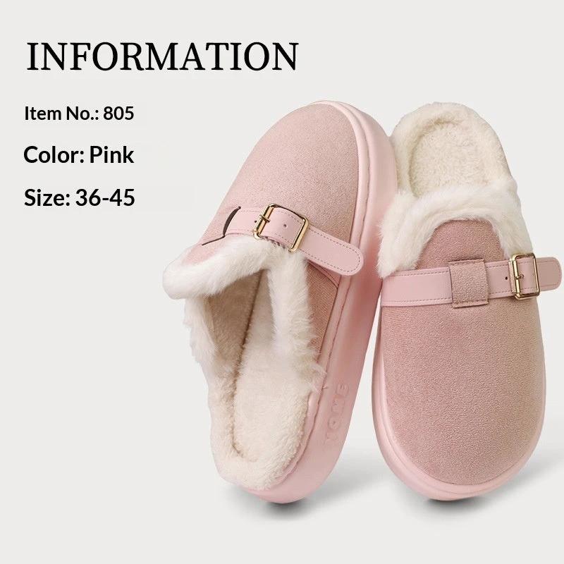 Womens AutumnWinter Indoor Plush Thick-Soled Warm Anti-Slip Cotton Slippers by GJG Denim
