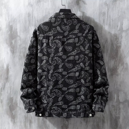 Printed Jacquard Fashion Casual All-matching Personality Trend Men's Coat by GJG Denim