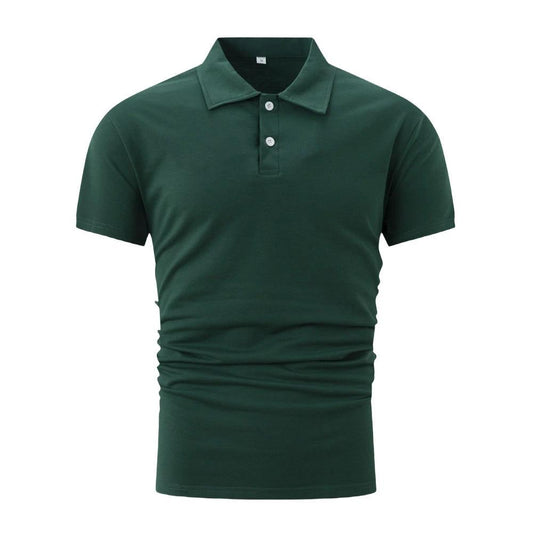 Short Sleeve Polo Shirt Men Solid Color Button Lapel Button Top by GJG Denim