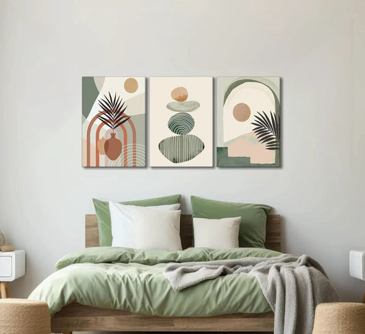 3 Pcs Boho Art Wall Decor Canvas Wall Art Decor Stretched And Framed Ready To Hang Size 12 X 16in by GJG Denim