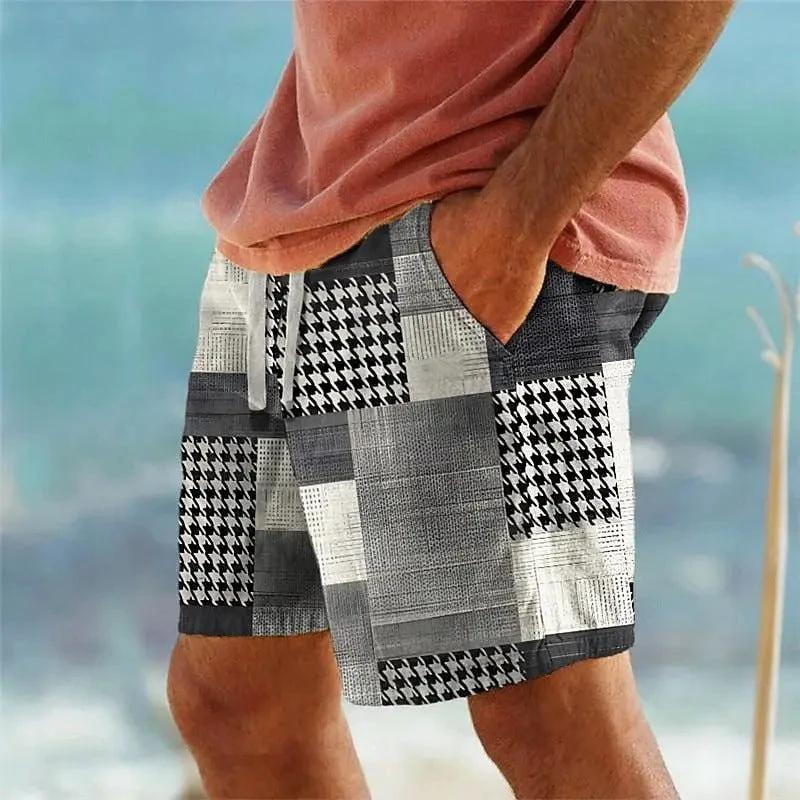 Men's Plaid Print Beach Shorts by GJG Denim