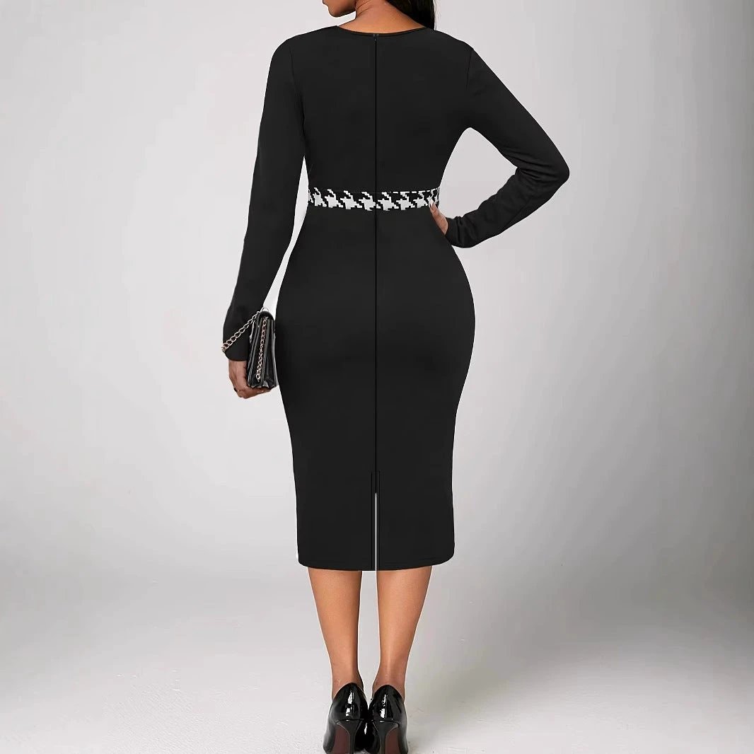 Multicolor Printing Cross Hem Neck Stripe Long Sleeve Plus Size Dress by GJG Denim