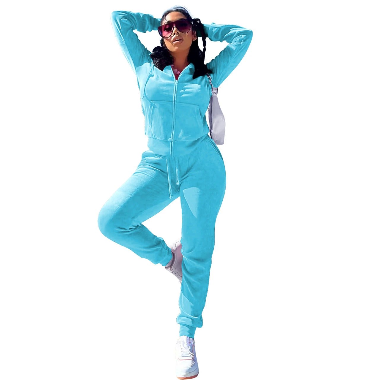Women's Casual Silver Fox Fur Top And Pants Two-piece Set by GJG Denim