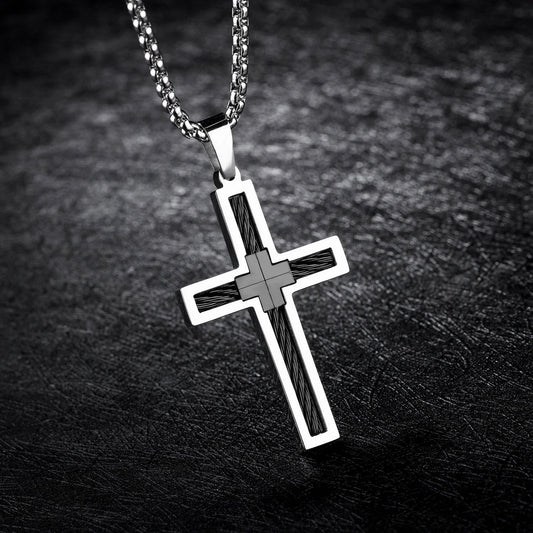 Men's Titanium Steel Wire Cross Necklace by GJG Denim