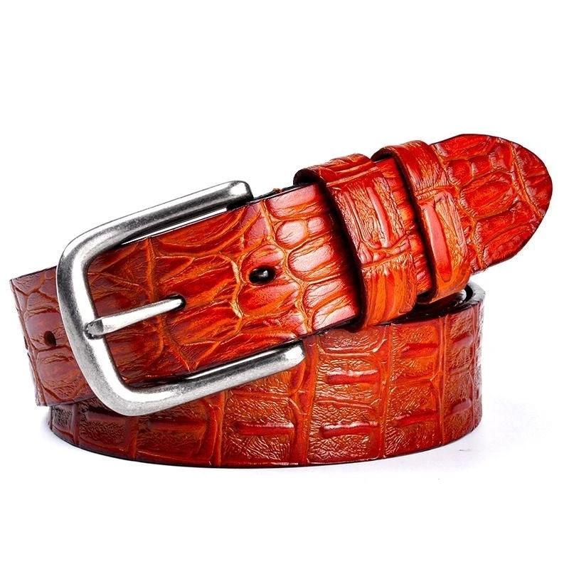 Men's Leather Crocodile Pattern Vintage Pin Buckle Belt by GJG Denim