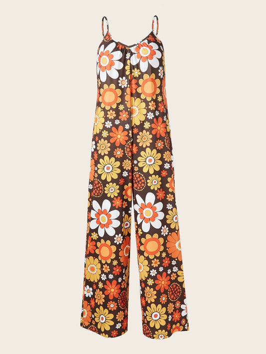 Plus Size Women's Allover Printed Pattern Camisole Casual Street Jumpsuit Pants by GJG Denim