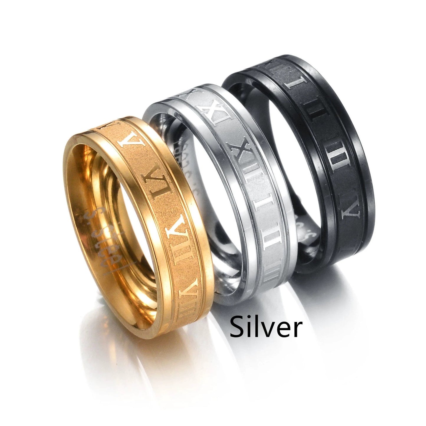 Men's Stainless Steel Straight Edge Roman Numeral Ring by GJG Denim