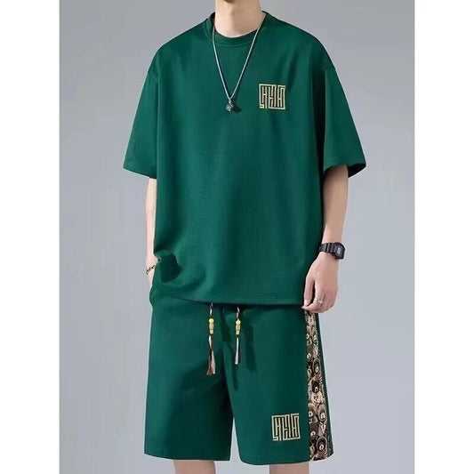 Waffle Embroidery Summer Loose All-match Short Sleeve Two-piece Set by GJG Denim