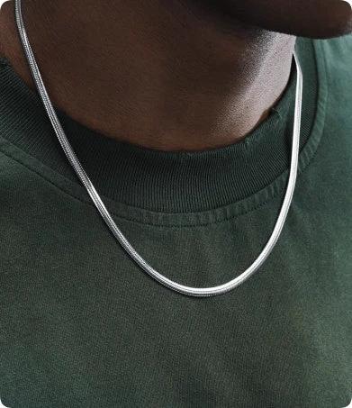 3mm Flat Snake Bone Chain Necklace For Men by GJG Denim