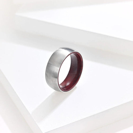 Titanium Steel Inner Inlaid Wood Surface Brushed Simple Ring by GJG Denim