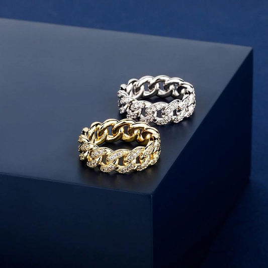 Cuban Chain Ring Inset Zircon Plating Ring For Men by GJG Denim