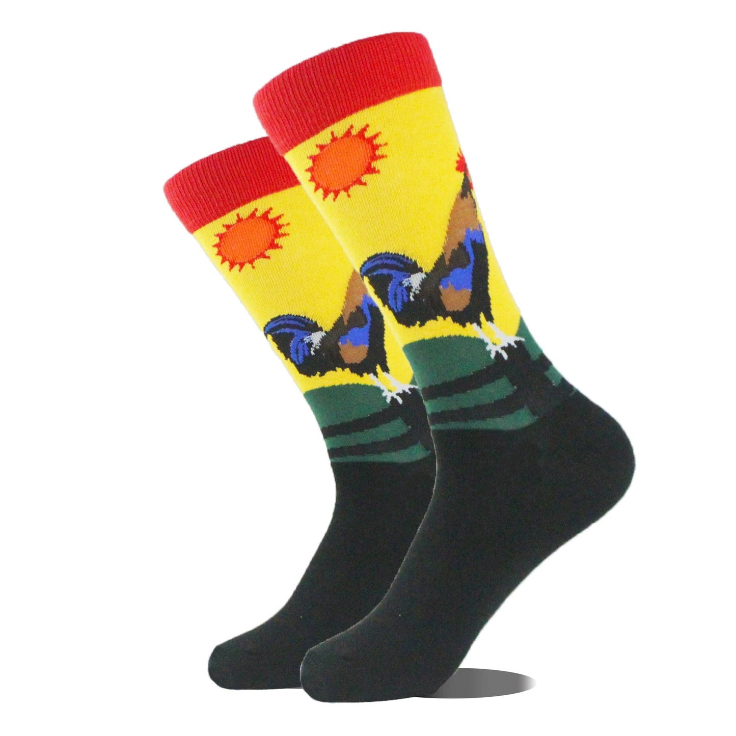 Men's Cartoon Animal Retro Oil Painting Mid-calf Socks by GJG Denim