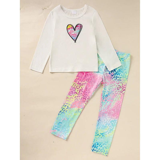 Kid's 'Grandma And Granddaughter' Letter & Heart Print Long Sleeve Top & Pants Set, 2 Sets Comfy Loungewear Outfit by GJG Denim