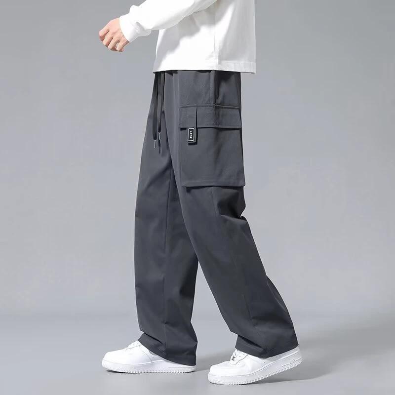 Large Loose Pockets Drawstring Boys Straight Cargo Pants by GJG Denim