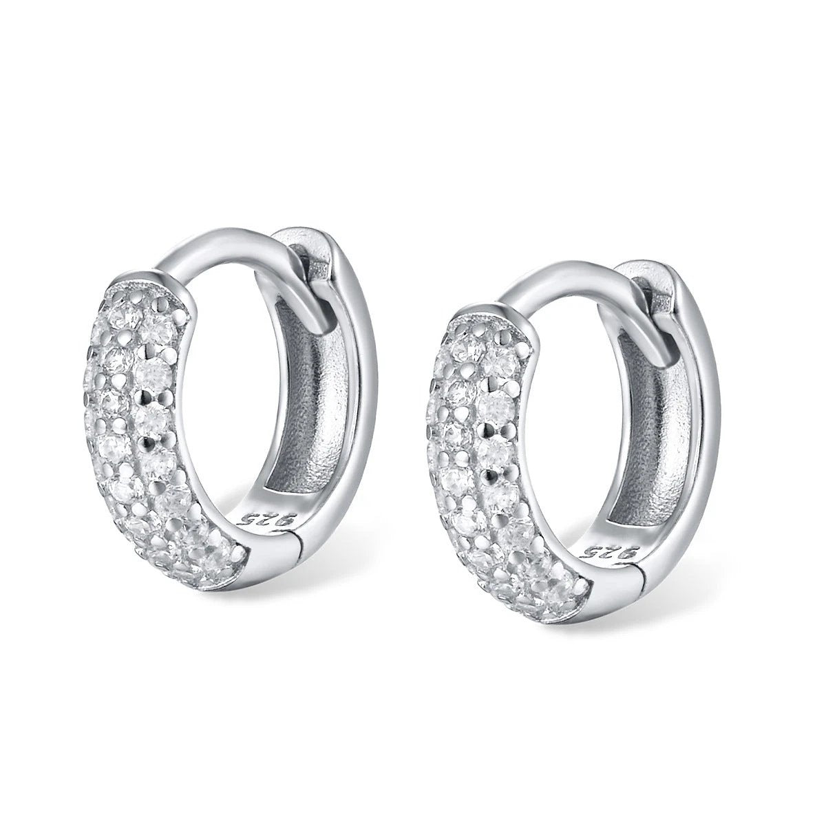 Three-row Drill Wide Face Circle Ear Clip Retro High-grade Sterling Silver Stud Earrings by GJG Denim