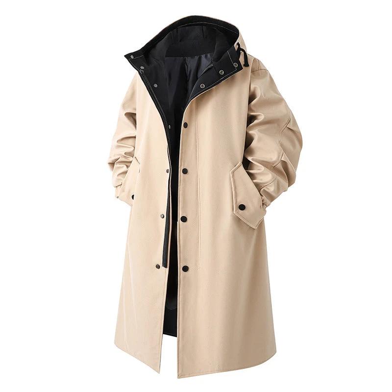 Men's Solid Color Large Size Casual Mid-length Trench Coat by GJG Denim