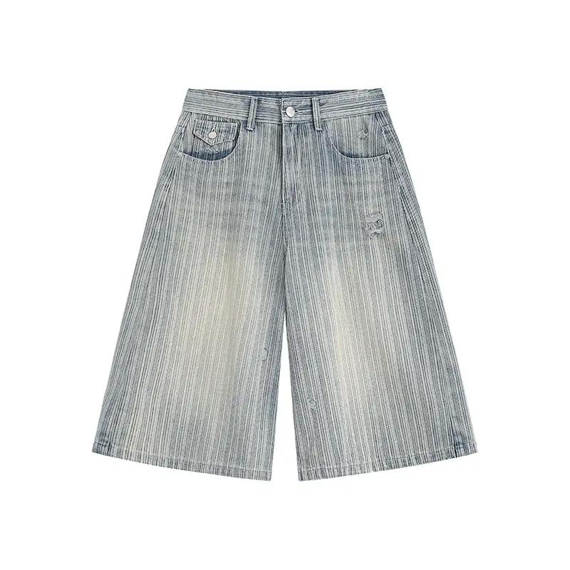 Men's Striped Capri Denim Shorts by GJG Denim