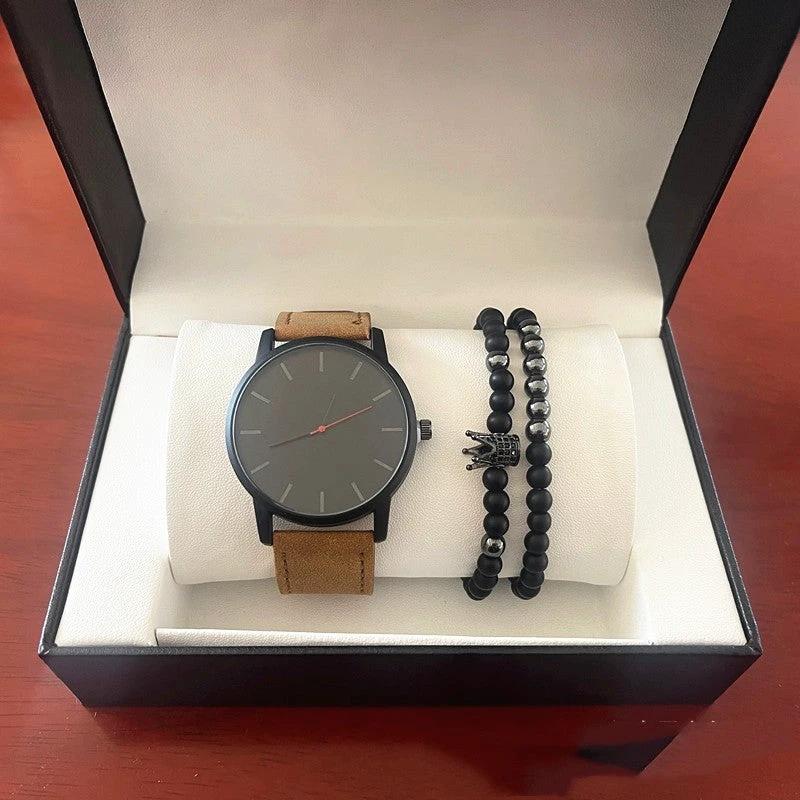 Men's Large Dial Casual Simple Scale Frosted Band Quartz Crown Bracelet/Watch by GJG Denim