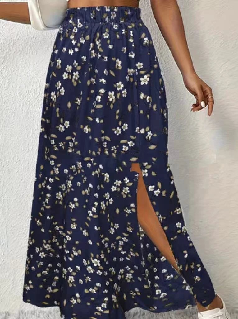 Women's Fashionable With Side-slit Printed Skirt by GJG Denim