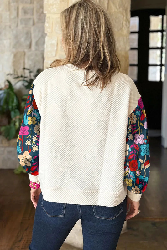 Plus Size Texture Printed Round Neck Long Sleeve Blouse by Lady Ros